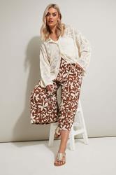 YOURS Plus Size Brown Floral Print Textured Midaxi Culottes | Yours Clothing 1