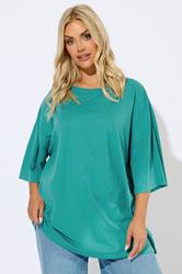 YOURS Plus Size Teal Blue Oversized Boxy T-Shirt | Yours Clothing 3