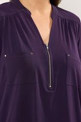 EVANS Plus Size Plum Purple Zip Front Jersey Blouse | Evans  4