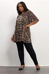 YOURS Plus Size Brown Leopard Pleat Front Top | Yours Clothing 1