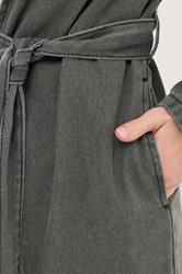 PixieGirl Petite Women's Grey Wash Denim Longline Cotton Trench Coat | PixieGirl 5