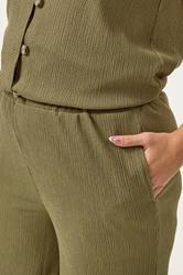 YOURS Plus Size Khaki Green Elasticated Waist Textured Trousers | Yours Clothing 4