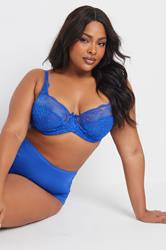 YOURS Plus Size Cobalt Blue Stretch Lace Non-Padded Underwired Balcony Bra | Yours Clothing 3