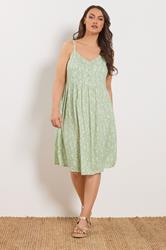 YOURS Plus Size Sage Green Ditsy Floral Strappy Sundress | Yours Clothing 1