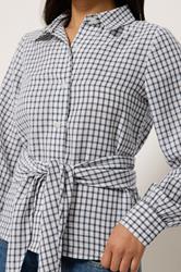 PixieGirl Petite Women’s Navy Blue Check Cotton Bandana Shirt | PixieGirl 4
