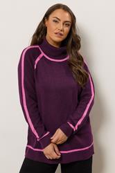 EVANS Plus Size Purple Contrast Tipped Jumper | Evans 3