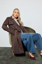 LTS Tall Women's Chocolate Brown Faux Suede Trench Coat | Long Tall Sally 1