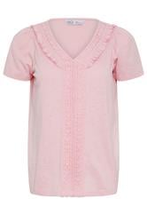 M&Co Petite Pink Short Sleeve Frill Cotton Blouse | M&Co 1