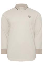 BadRhino Big & Tall Cream Textured Waffle Long Sleeve Polo Shirt