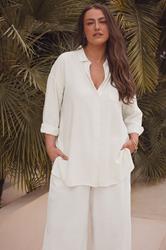 EVANS Plus Size White Long Sleeve Premium Linen Shirt | Evans 3
