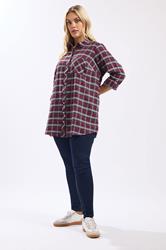 YOURS Plus Size Burgundy Red Check Boyfriend Shirt | Yours Clothing 1