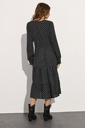 M&Co Black Dobby Long Sleeve Tiered Midi Dress | M&Co 4