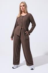 LIMITED COLLECTION Plus Size Brown Ribbed Wide Leg Trousers | Yours Clothing 3