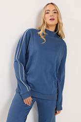 LTS Tall Women's Blue Piped High Neck Sweatshirt | Long Tall Sally 1