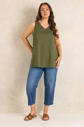 EVANS Plus Size Khaki Green Premium Cotton Vest Top | Evans 2