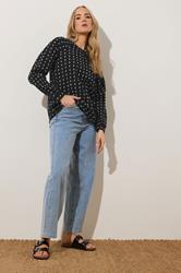 LTS Tall Black Woven Spot Raglan Blouse | Long Tall Sally 1