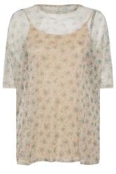 YOURS Curve Natural Brown & Blue Floral Oversized Mesh Top