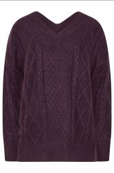 LTS Tall Dark Purple Cable Knit V-Neck Jumper