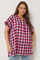 YOURS Plus Size Red Check Overhead Half Placket Shirt | Yours Clothing 3