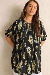 EVANS Plus Size Black Floral Print Pintuck Tie Neck Blouse | Evans 3