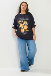 YOURS Plus Size Navy Blue 'Valencia' Relaxed T-Shirt | Yours Clothing 1