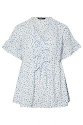 YOURS Curve Light Blue Ditsy Floral Tie Front Peplum Top