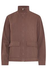 LTS Tall Chocolate Brown Cotton Funnel Neck Jacket
