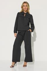 PixieGirl Petite Women's Black Crinkle Crochet Tie Neck Blouse | PixieGirl 2