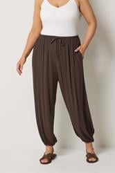 YOURS Plus Size Chocolate Brown Cuffed Balloon Trousers | Yours Clothing 1