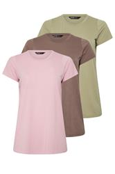 YOURSET 3 PACK Curve Chocolate Brown & Pink Core T-Shirts