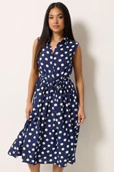 M&Co Petite Navy Blue Polka Dot Shirt Dress | M&Co 3