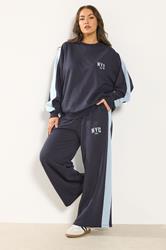 YOURS Plus Size Navy Blue 'NYC' Side Stripe Sweatshirt | Yours Clothing 4