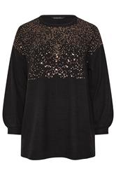 EVANS Curve Black Sequin Embellished Knitted Top