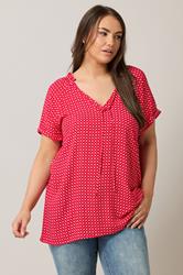 EVANS Plus Size Red Dot Print Tie Neck Blouse | Evans 3