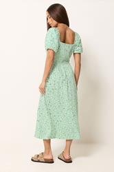 PixieGirl Petite Women's Light Green Daisy Puff Sleeve Midi Dress | PixieGirl 2