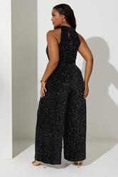 YOURS LONDON Plus Size Black Sequin Velvet Jumpsuit | Yours Clothing 4