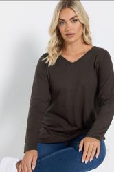 YOURS Plus Size Dark Brown Essential Long Sleeve V-Neck T-Shirt | Yours Clothing 4