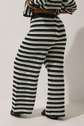 LIMITED COLLECTION Plus Size Black & White Stripe Crochet Wide Leg Trousers | Yours Clothing 4
