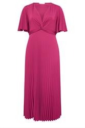 YOURS LONDON Curve Dark Pink Knot Pleated Maxi Dress