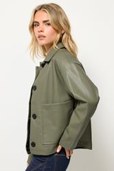 PixieGirl Petite Women's Green Faux Leather Pocket Jacket | PixieGirl 3