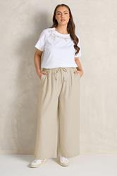 EVANS Plus Size Natural Brown Wide Leg Premium Linen Trousers | Evans 1
