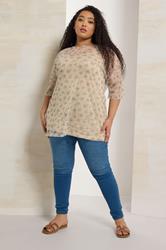 YOURS Plus Size Natural Brown & Blue Floral Oversized Mesh Top | Yours Clothing 1