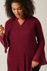 EVANS Plus Size Burgundy Red Pleat Blouse | Evans 3