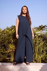 YOURS LONDON Plus Size Navy Blue Pleated Trousers | Yours Clothing 1