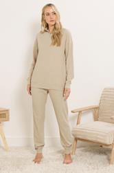 LTS Tall Beige Brown Waffle Quarter Zip Lounge Top | Long Tall Sally 1