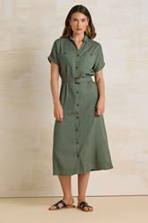 LTS Tall Khaki Green Linen Button Midi Dress | Long Tall Sally 1