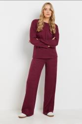 LTS Tall Burgundy Red Drawstring Wide Leg Trousers | Long Tall Sally 3