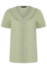 M&Co Petite Sage Green Embroidered Trim Cotton Blouse