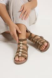Khaki Green Hammered Disk Gladiator Sandals In Wide E Fit | Yours Clothing 3