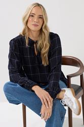 LTS Tall Navy Blue Check Tie Front Blouse | Long Tall Sally 3